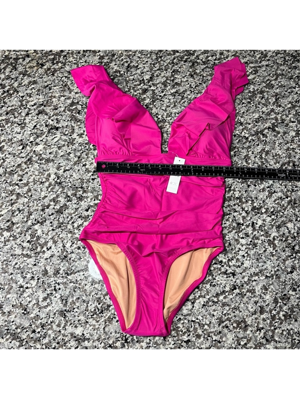 J. Crew Fuchsia Ruffle V-Neck One-Piece Swimsuit - Picture 7 of 13